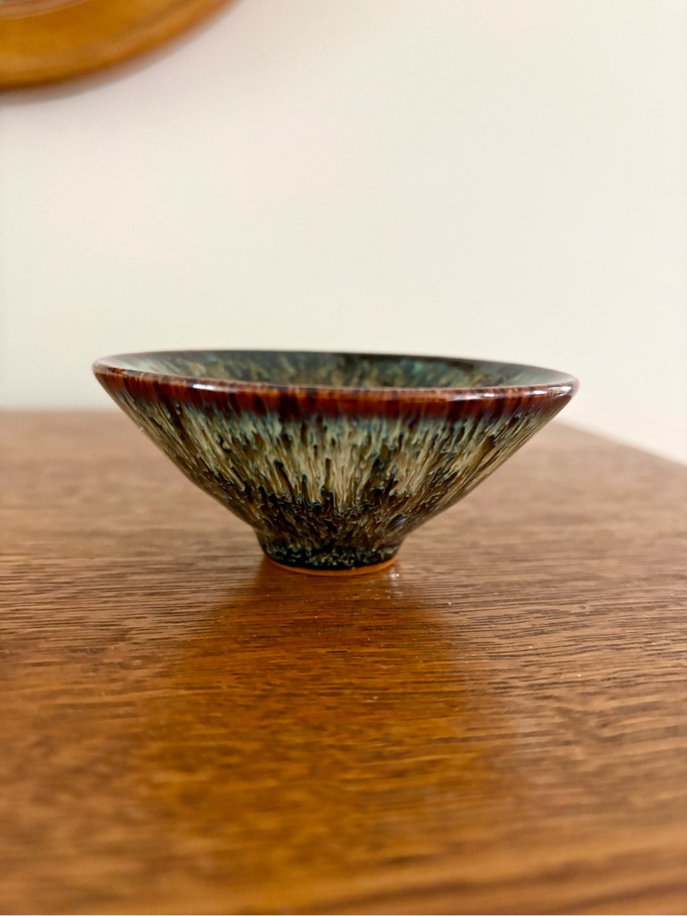 Hand-Glazed Ceramic Decorative Bowl in Green and Brown